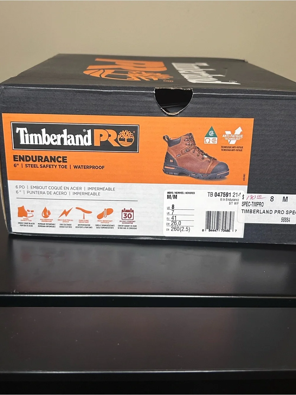 Timberland PRO Men's Brown and Black Leather Work Boots with Orange Accents